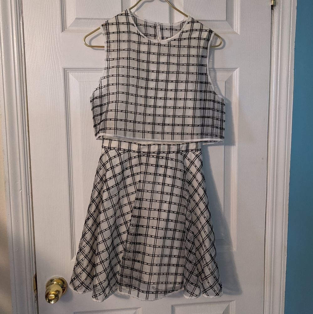 Mod black and white geometric dress, unique!